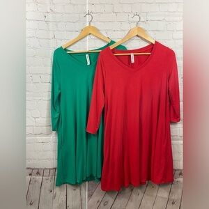 Zenana Premium Womens Size Large Lot Of 2 Holiday Closet Basics Tunic Dresses